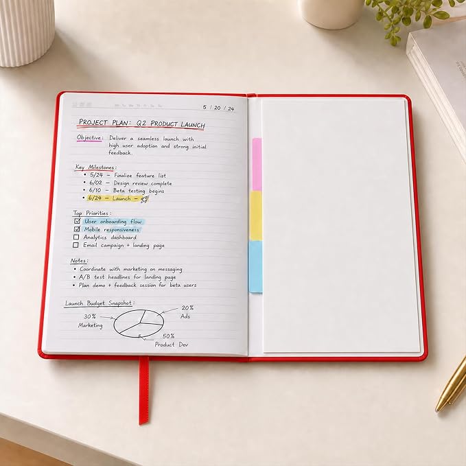 SUIN 6 Pack A5 Hardcover Lined Journal Notebooks, 6 Colors, 200 Pages Each