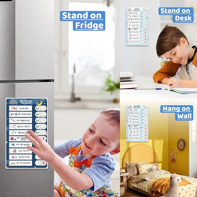 Upgraded Slider 3 in 1 Bedtime/Morning/Daily Routine Chart for Kids, Magnetic Chore Chart for Kids, Visual Schedule for Kids Toddlers Schedule Board for Home