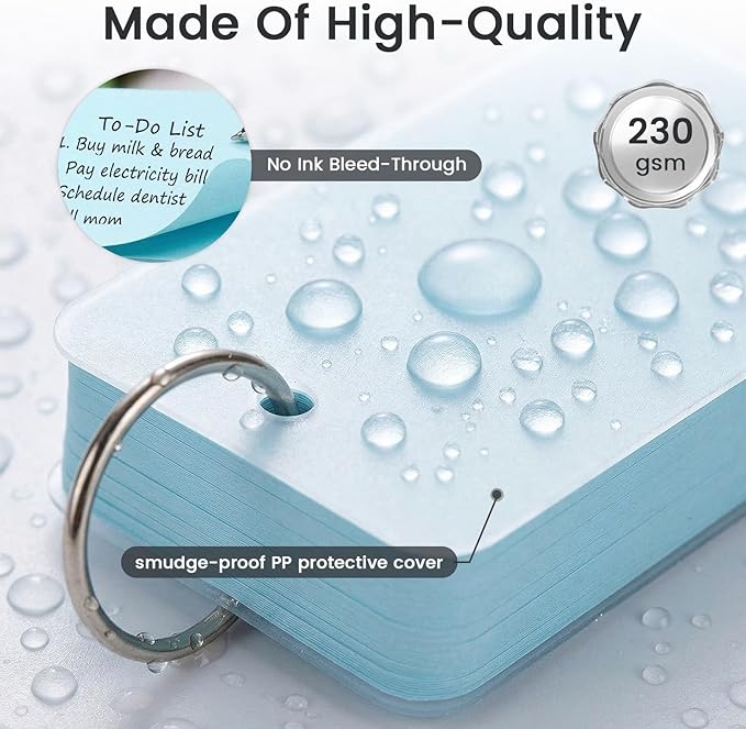 Koogel 400PCS Colored Index Cards, 2.2 x 3.5 Inch, Small Index Cards Bulk with Ring, Easy Flip Portable Notecard Blank On Both Sides Flashcard for Studying School Classroom College Supplies, 8 Colors