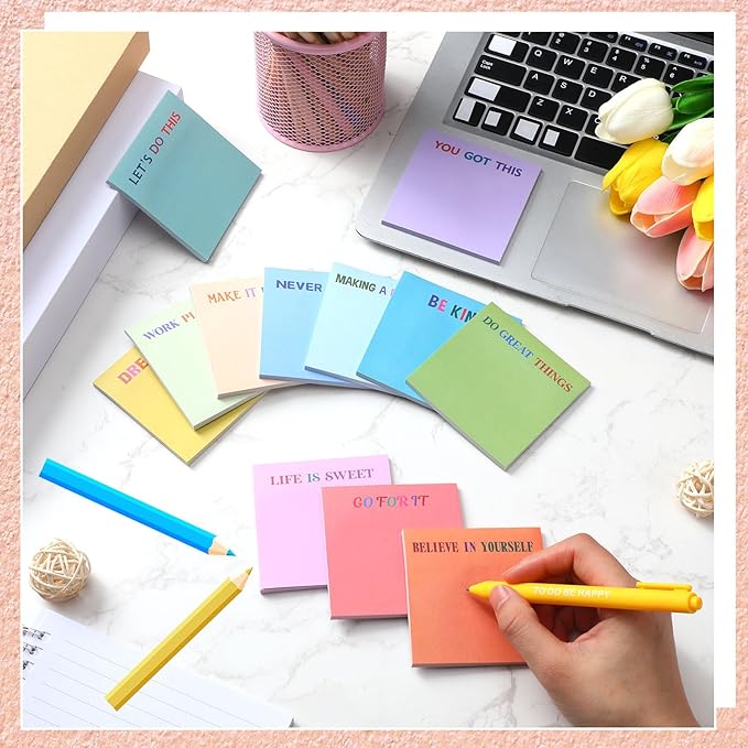 Yinder 24 Pcs Inspirational Sticky Notes Cute Motivational Sticky Notes Pad End of Year Employee Appreciation Gifts Bulk for Teacher Nurse Coworkers Office Supplies 3 x 3''(Motivational,Morandi Color)