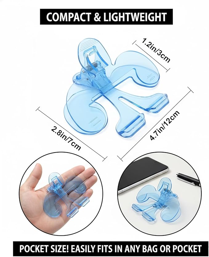 2 PCS Portable Book Page Holder Clip, Transparent Blue, Hands-Free Reading Stand with 12 Degree Ergonomic Scientific Rack for Students, Teachers & Clerks