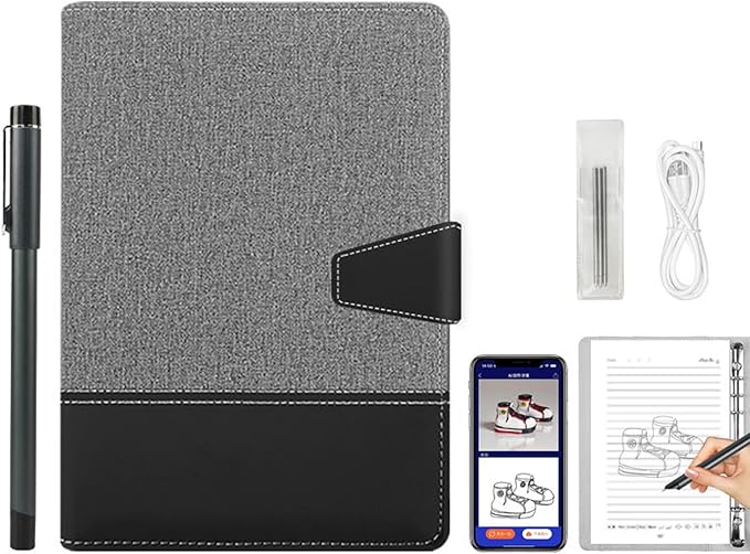Smart Digital Sketchbook with A5 Erasable Paper Refill + 5 Spare Refills, Intelligent Digital Sketchbook Pro V2, Smart Sync Pen & Notebook, Drawing, Writing, Note-Taking,Grey b