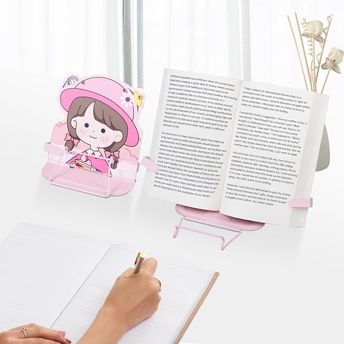 Honagu Book Stand Book Holder Metal Desk Book Stand for Reading Hands Free, Adjustable Textbooks Cookbook Documents Holder, Christmas Birthday Gifts for Girls and Boys (Camping)
