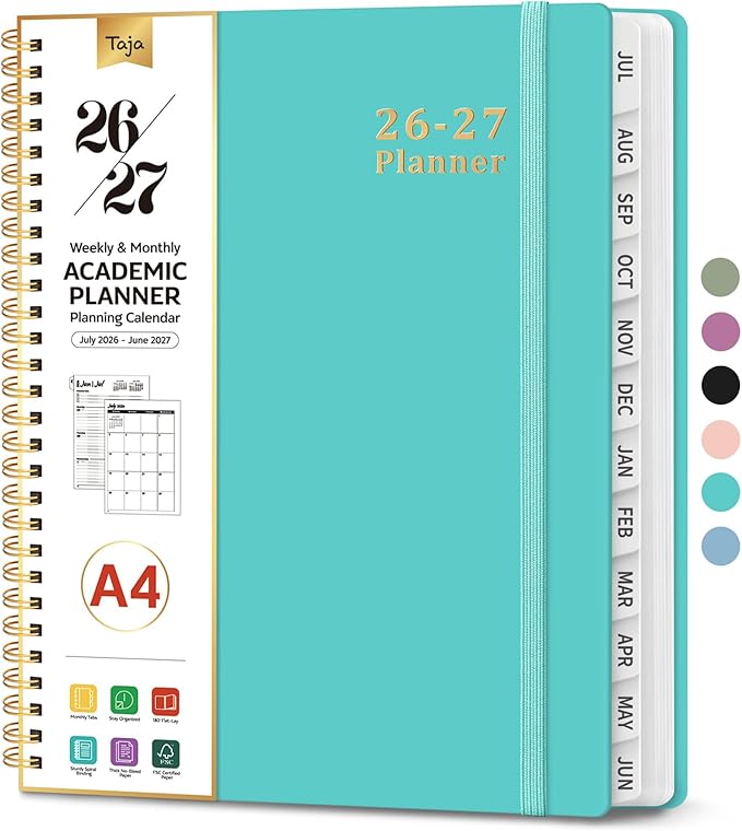Planner 2026-2027, 8.5" x 11" Weekly and Monthly Academic Year Planner Calendar, July 2026 - June 2027, Hardcover Large School Planning Agenda With Tabs, Perfect for School & Office Supplies, A4, Aquamarine
