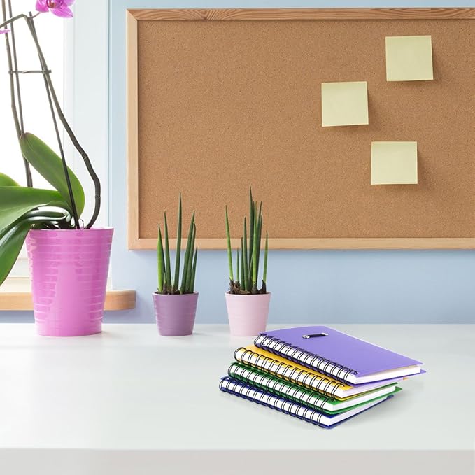 Coopay 4 Pieces Spiral Notebook Steno Pocket Notepad with Pen in Holder and Sticky Notes, Page Marker Index Tabs Flags Making Plans Writing Memos Office School Supplies (Yellow, Blue, Purple, Green)