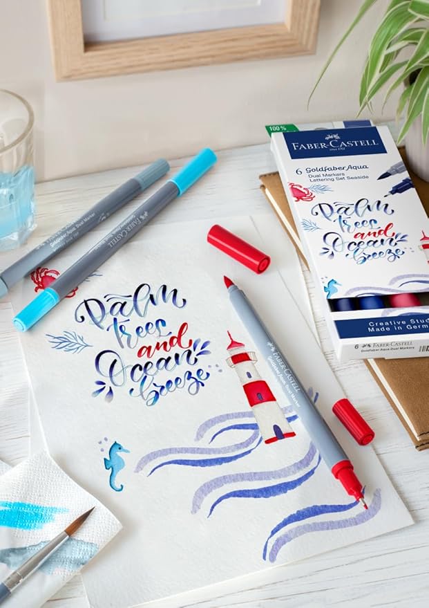 Faber-Castell Goldfaber Aqua Dual Tip Watercolor Markers - 12 Watercolor Brush Pens, Watercolor Markers for Adults, Real Brush Nib and Fineliner Tip Art Markers