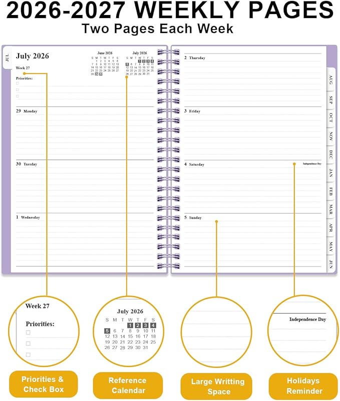 Academic Planner 2026-2027 - Weekly & Monthly Planner from July 2026 to June 2027, Agenda 2026 2027 with Inner Pocket, Elastic Band, 6.4" x 8.5", Purple