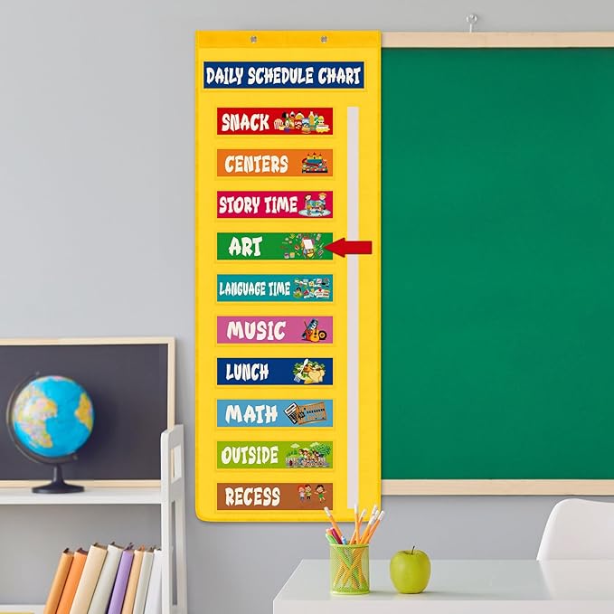 51 Inch Daily Visual Schedule Pocket Chart Classroom Schedule Calendar Pocket Chart with 36 Colorful Visual Cards Move Arrow Teacher Management Tools Supplies for School Daycare Home Preschool Decor