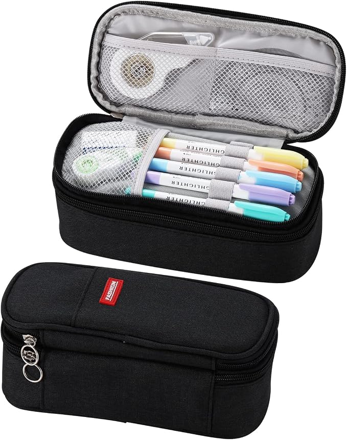 Dugio Large Pencil Case for Girls Teens Kids Pencil Bag with Zipper Black | Big Pencil Pouch Organizer Aesthetic Pen Pencil Case Back to School Supplies, Large Capacity Design, Durable Metal Zipper