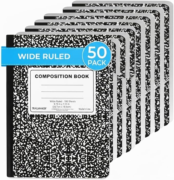 Trail maker (2,000 Pack Pallet Bulk Composition Notebooks, Wide Ruled Marble Cover, 200 Pages (100 Sheets), 9.75 x 7.5, Bulk School Supplies for Classroom, Office & School Donations