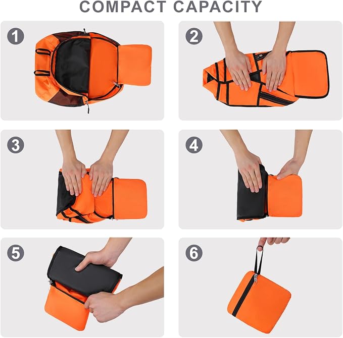 Lightweight Hiking Backpack 18L Packable Foldable Small Daypack Collapsible Travel Bag Water-Resistant for Adults (Orange)