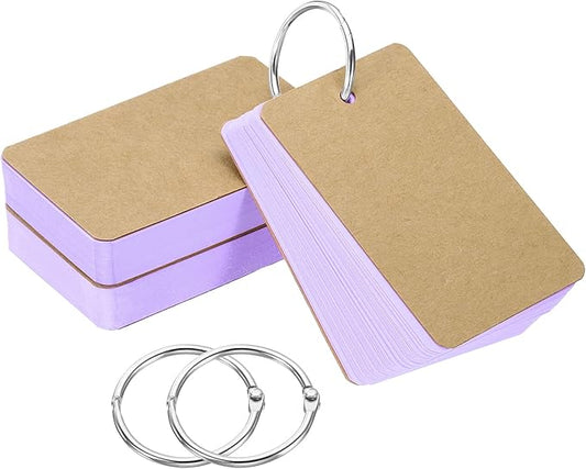 PATIKIL Blank Index Cards with Ring, 150Pcs Colored Blank Flash Card 3.5" x 2" Note Card Study Card for Memory Learning Studying Office Supplies, Purple