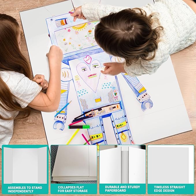 Trifold Poster Board 24"x16", 10 Pack Small Corrugated Boards for School Projects, Science Fairs, Office Presentations