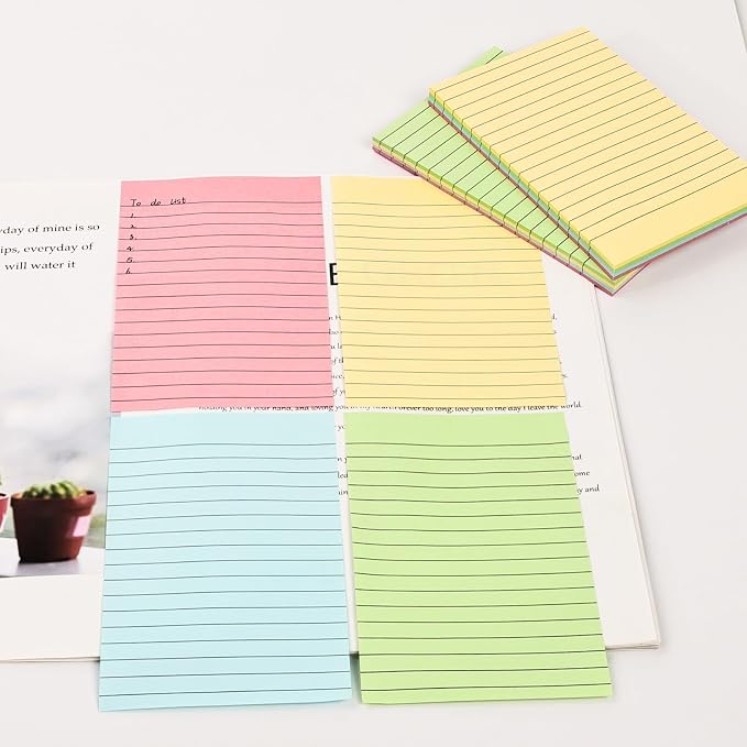 MOLOPPO Lined Sticky Notes, 4"x 6", 4 Color