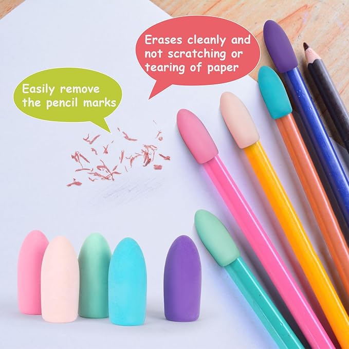 Sukh Cap Erasers for Pencils Pulk - Pencil Top Erasers 60 PCS Pencil Cap Toppers for Latex Free 5 Colors School Erasers Cap for Teachers Classroom Home and Office