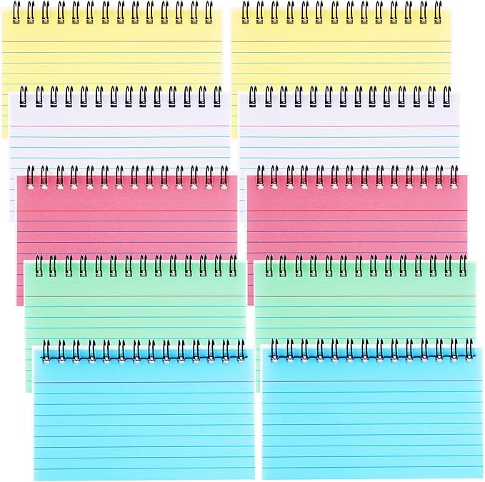 500 Pcs Spiral Index Cards, 3x5 Inch Flash Cards with Ring, Colored Ruled Note Card with Waterproof Covers, Spiral Bound Flashcards for Studying Office, to Do List (5 Colors)