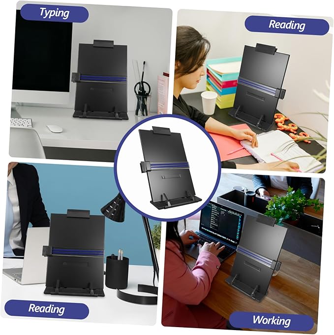 DOITOOL Adjustable Desktop Document Holder Stand for Reading and Typing Iron and Plastic Copy Holder with Clip Ergonomic Book Stand for Students and Office Use Compact Design for Books and