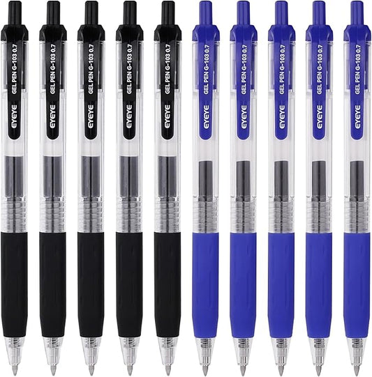 EYEYE G-103 Black Gel Pens 0.7mm, 5 Black 5 Blue Retractable Medium Point Ballpoint Pen Quick Drying, Pen Fine Point Smooth Writing Pens for Office School Supplies