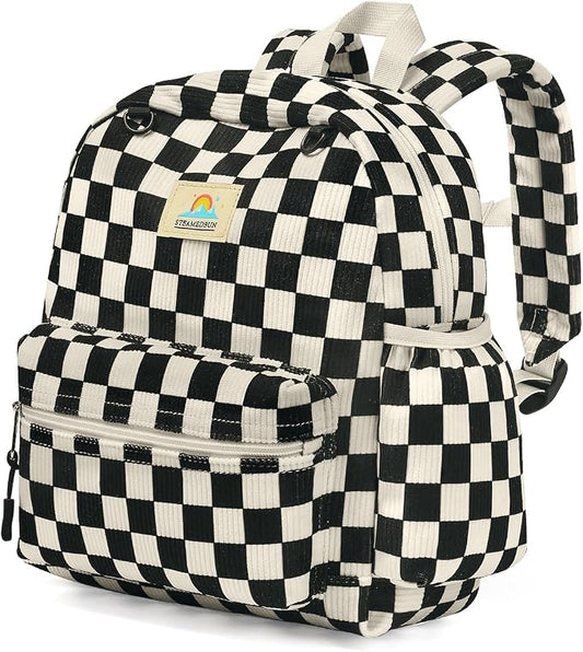 STEAMEDBUN Corduroy Toddler Backpack for Boys 2-4: Kids backpack for Boys Girls - 12 inch Preschool Kindergarten Backpacks - Checkered