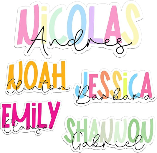 Custom Name Sticker Personalized First and Last Name Stickers Colorful Teacher Name School Waterproof Vinyl Decal for Water Bottles Tumbler Laptop Hard Hat Car Kindle Gifts for Kids Girl Boy