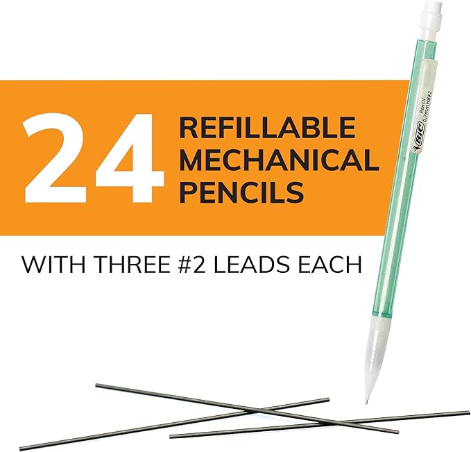 BIC Xtra-Sparkle Number 2 Mechanical Pencils With Erasers, Medium Point (0.7mm), Mechanical Pencils for School Supplies, 24 Count (Pack of 2)
