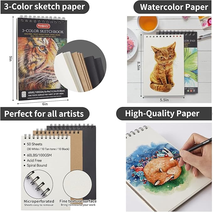 PANDAFLY 80 Drawing Sketching Kit Set - Pro Art Supplies with Sketchbook & Watercolor Paper - Include Tutorial,Pastel,Watercolor,Sketch,Colored,Metallic,Charcoal Pencils - for Beginners & Pro Artists