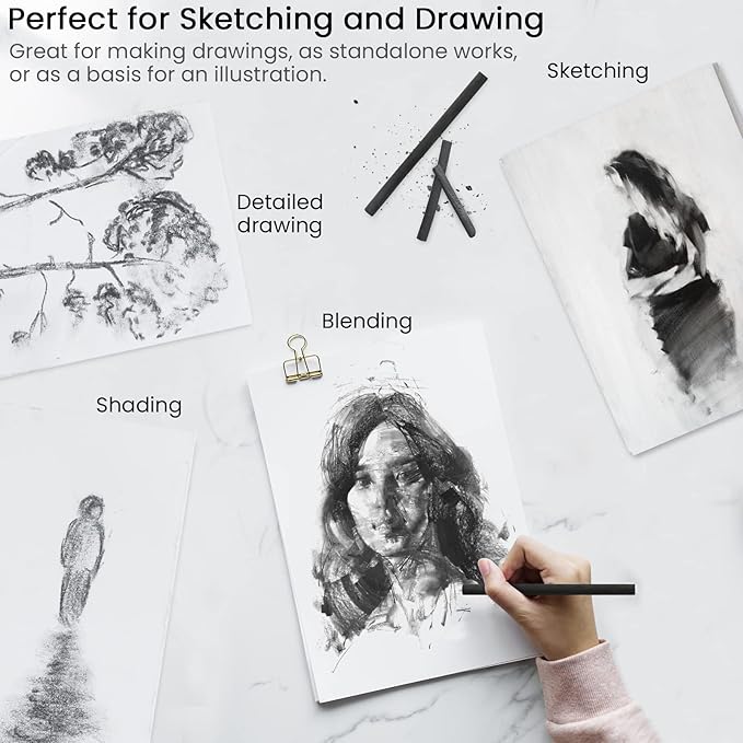 Willow Charcoal Sticks, Natural Willow Charcoal for Artists, Beginners, or Students of All Skill Levels, Great for Sketching, Drawing, and Shading, Approx 7-9mm in Diameter, Pack of 25