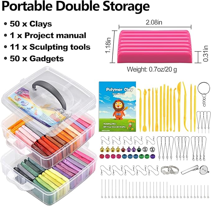 CiaraQ Polymer Clay 50 Colors Starter Kit - Oven Bake Modeling Clay for Kids & Artists, Non-Sticky DIY Clay with Sculpting Tools, Fun Gift for Children Ages 4+, 2.8 lb