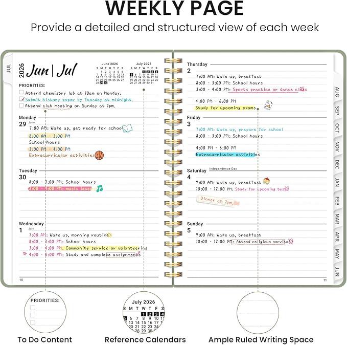 Planner 2026-2027 for Women & Men, Set of 3, Academic Monthly and Weekly Calendar Planner, Jul 2026 - Jun 2027, A5 (6.3" x 8.5"), Teacher Student Planning Book with Tabs, Ideal for Office School Supplies - Black Green Purple
