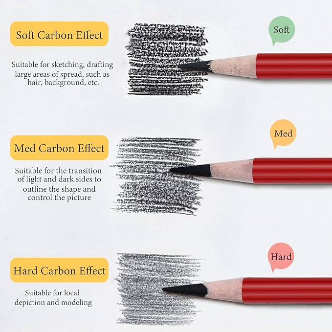 Charcoal Pencils Drawing Set, 12 Pieces Soft, Medium and Hard Black Sketch Charcoal Pencils for Drawing, Sketching, Shading, Blending, Artist Pencils for Beginners & Pro Artists