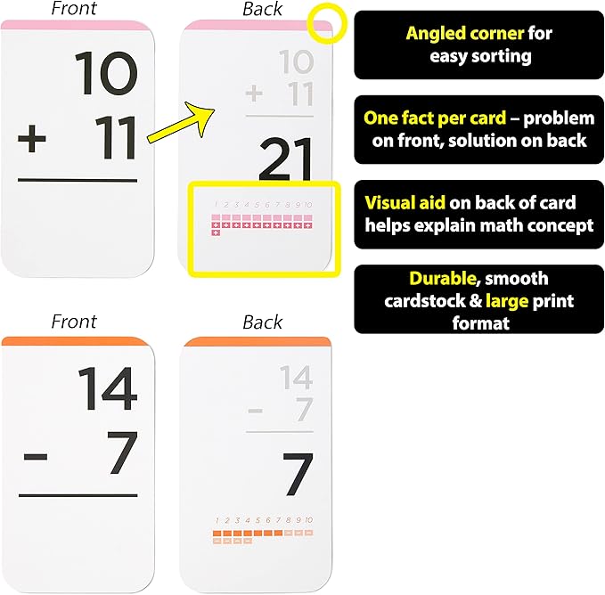 Think Tank Scholar 346 Addition and Subtraction Flash Cards Set (Award Winning) All Facts Color Coded, for Kids in Kindergarten, 1st, 2nd, 3rd Grade Class or Homeschool - Games & Chart