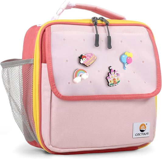 CaCTOUR Lunch Box Kids,Fun Color Lunch Box for Girls,Large Soft Cooler Lunch Bag for Kids,Back to School Thermal Insulated Lunch Tote Bag for School Daycare Outdoor (Pink Red)
