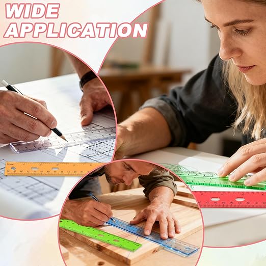 HARFINGTON 20pcs Plastic Rulers 12" (30cm) Clear Straight Ruler Measuring Tool Inches and Centimeters with Hole for Home Office Classrooms Drafting, Orange