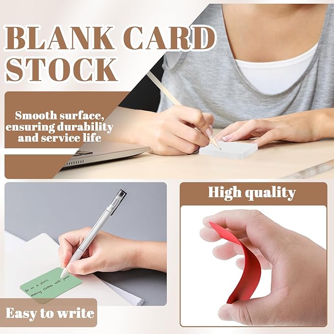 200 Pieces 3.5" x 2.1" Index Cards, Thick Blank Flash Card for Studying, Double Side Colored Note Cards Flashcards for Art Sketching Writing Recording Home Office Supplies (10 Colors)