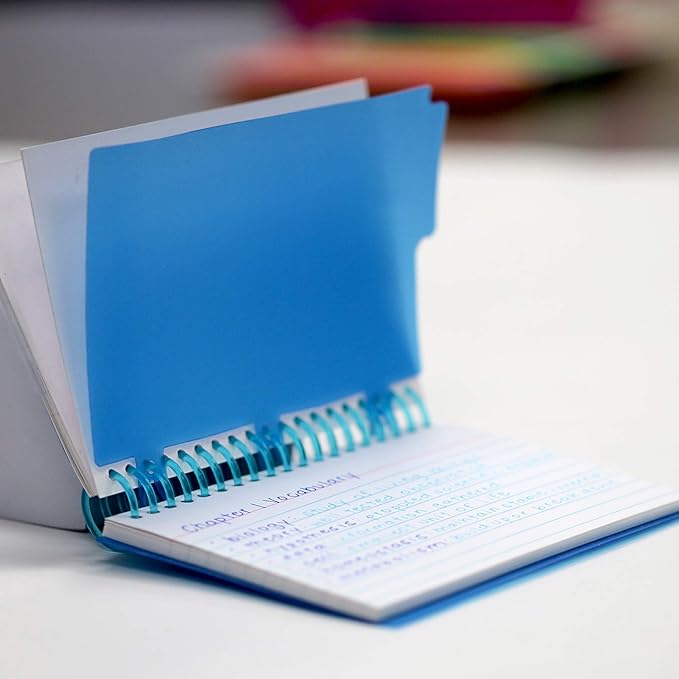 BAZIC Products Ruled Index Cards Book 3" X 5", View Poly Cover Spiral Bound Memo w/ 2 Tab Divider, White Flashcards, Lined Card for Memory (50/Pack), 1 Unit, Random Color