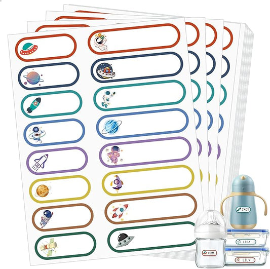 480 Pcs Waterproof Name Labels for Daycare, Gift Name Tags Stickers, Self-Laminating Multi Purpose Labels Name Labels for Kids Name Tags Stickers Labels(Cute Astronaut Style)