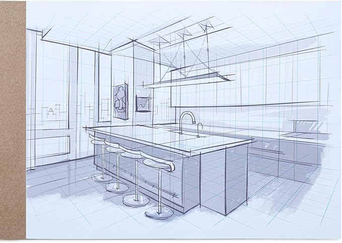 Koala Tools - 40-Page Drawing Pad for 2-Point Perspective, Room Grid Sketch Pad with 3D Virtual Walls Design, Gridded Graph Paper for Interior Room Design, Industrial, Architectural 9 x 12 inches