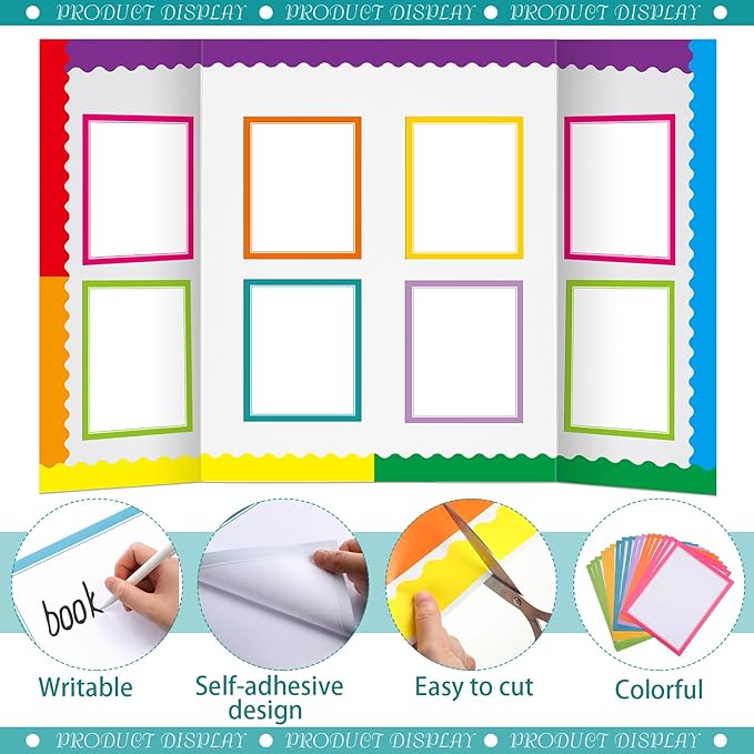 90 Pcs Science Fair Board Supplies Include 72 Trim Scalloped Bulletin Borders 18 Presentation Board Subtitles for Classroom Office Display(Neon)