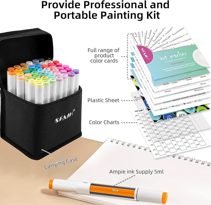 SFAIH 49 Colors Alcohol Markers for Adult Coloring Books–Dual Tip (Brush & Fine), Art Markers for Artist Drawing Illustration Sketching, Relaxing Coloring Supplies for Stress Relief, Me-Time Gift