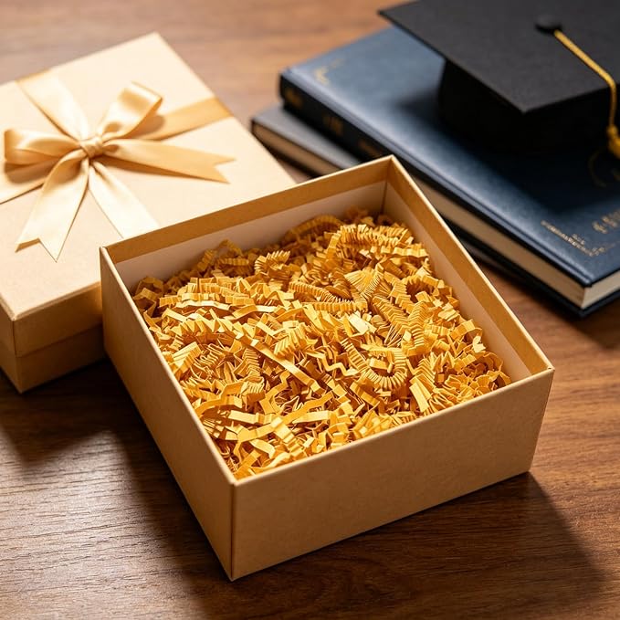 1 LB Golden Yellow Crinkle Cut Paper Shred Filler Great for Gift Wrapping, Basket Filling, Birthday, Wedding, Halloween, Thanksgiving, Christmas Day, New Year Party Decorations Filling Supplies