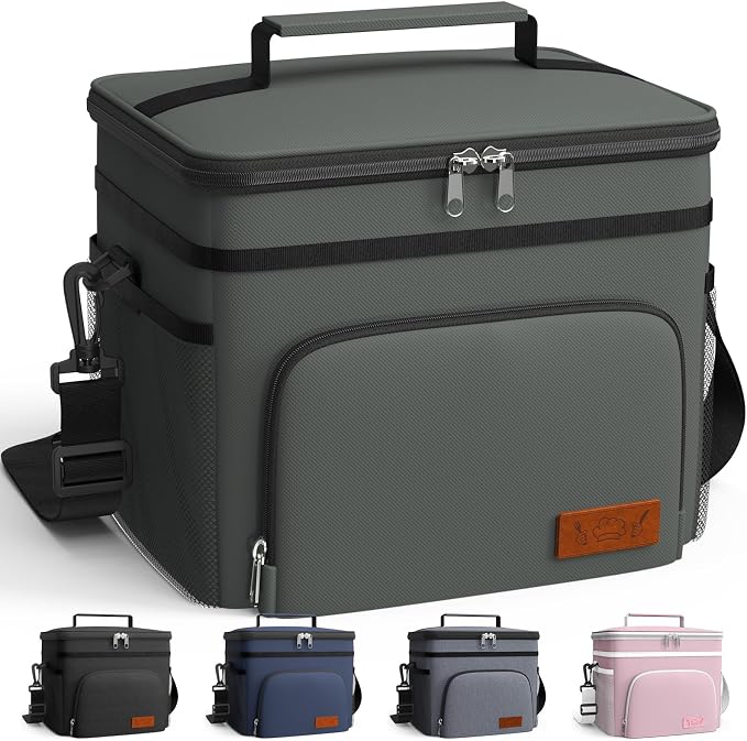 HOTOR Insulated Lunch Box Men Women Leak-Proof Cooler Lunch Bag 9L | 4 Pockets, Adjustable Strap, Ideal for Work, Picnic, Travel, Camping, Gift, Dark Grey