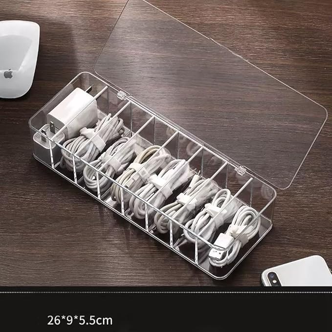 4Pcs cord organizer box with Lid, 10.2 x 3.5 x 2.2in, Desktop Cord Organizer with Compartments (4)