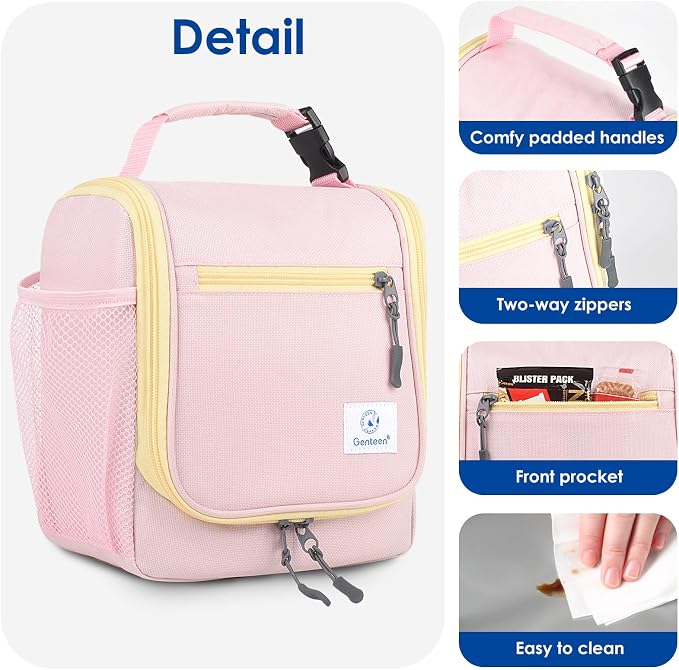 Genteen Large Kids Insulated Lunch Box for Boys Girls,Back to School,Office | Thermal Meal Tote Kit,Soft Reusable Lunch Bag,Leakproof,Double Zipper,for Work Outdoor,Yellow Pink