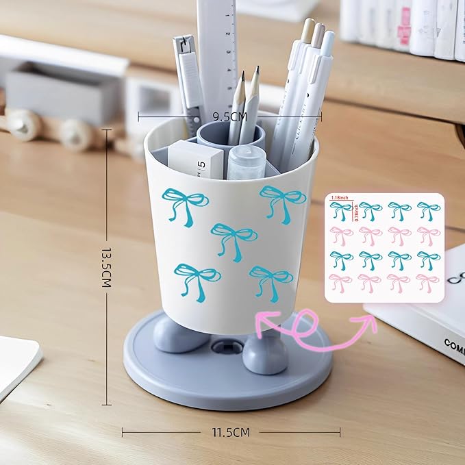 INSTOME Rotating Pen Holder,Cute Bow Pen Holder,Office Desk Accessories for Work, School,or Home