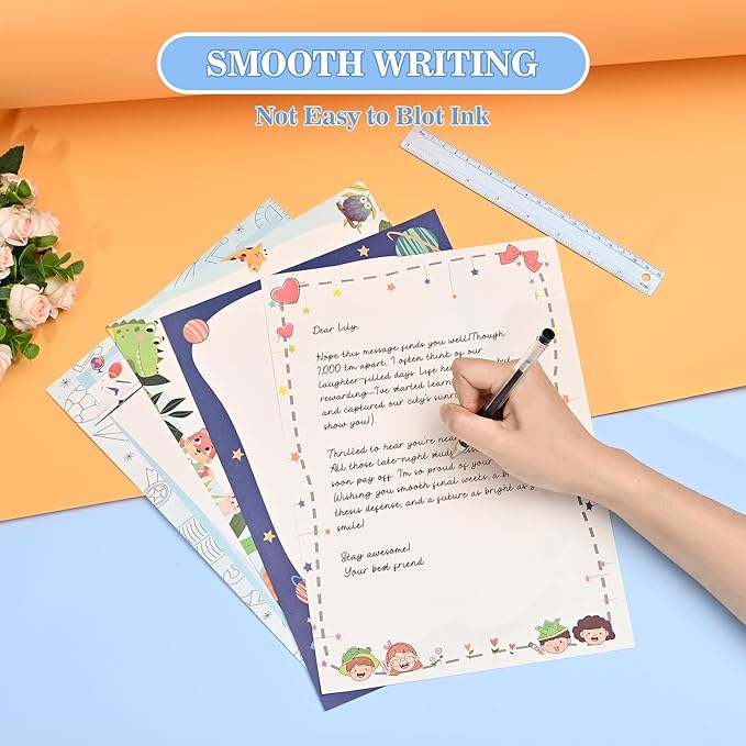 BAYTORY 40Pcs Stationery Letter Writing Paper, A4 Cute Writing Paper Sheets 8.27 x 11.69 In, Decorative Stationery Paper for Letters, Invitations (Cute Blank)