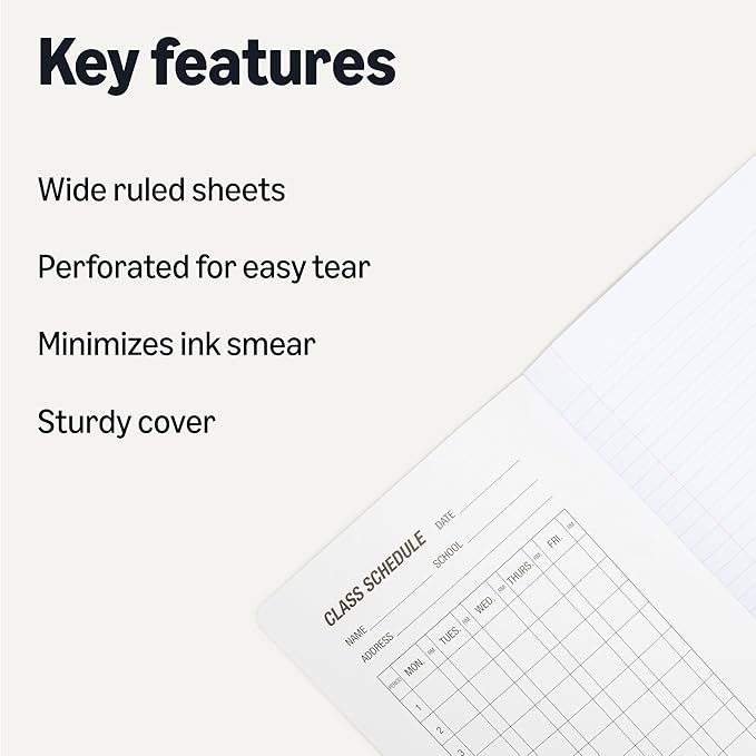 Amazon Basics Composition Notebook, Wide Ruled, 100 Sheets, 9.75" x 7.5", Marble Black, Sturdy Cover with Conversion Charts, for School, Home, and Office Use, 4-Pack