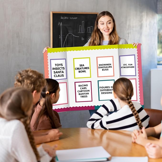 90 Pcs Science Fair Board Supplies Include 72 Trim Scalloped Bulletin Borders 18 Presentation Board Subtitles for Classroom Office Display(Boho)