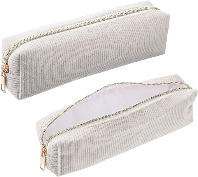 Corduroy Pen Case, Aesthetic Pencil Pouch, Simple Pen Bag with Practical Zip Portable Makeup Bag Stationery Pouch for Women