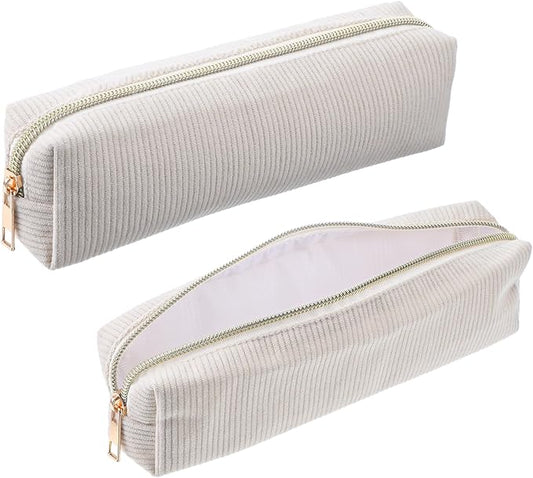 Corduroy Pen Case, Aesthetic Pencil Pouch, Simple Pen Bag with Practical Zip Portable Makeup Bag Stationery Pouch for Women