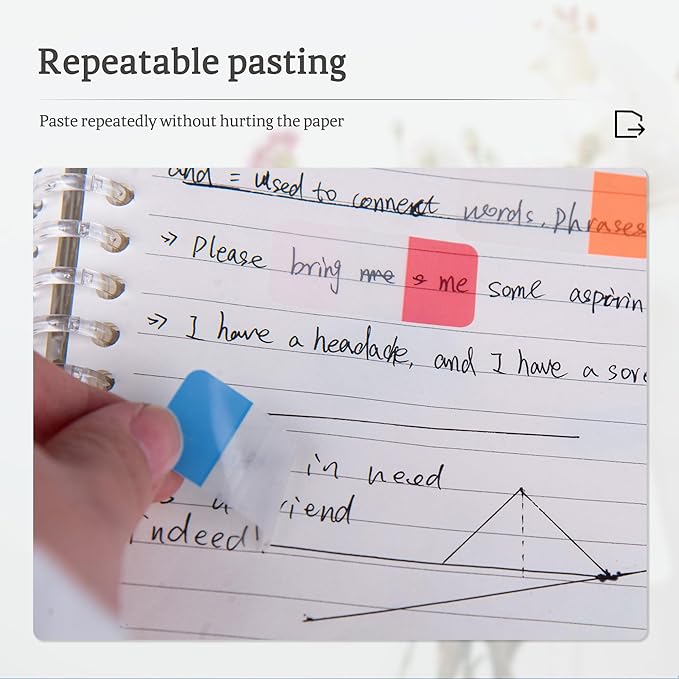 Golcellia 400 Pieces Sticky Index Tabs Transparent Sticky Notes, Colored Page Markers for Bookmarks, Writable and Repositionable Index Annotation Tabs（4 Colors）